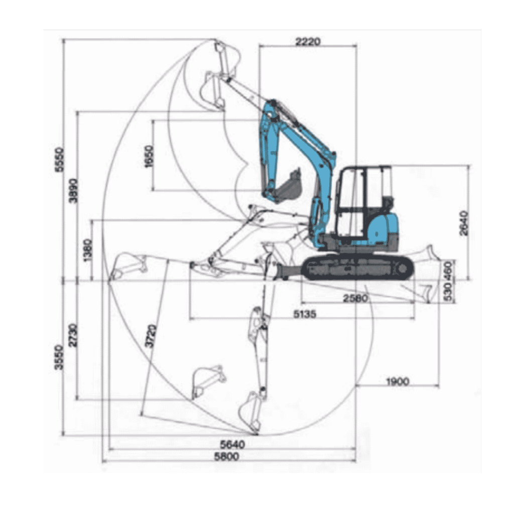 Rayons de travail mini pelle 5T